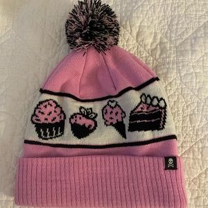 Women’s sourpuss Pom beanie pink and black dessert